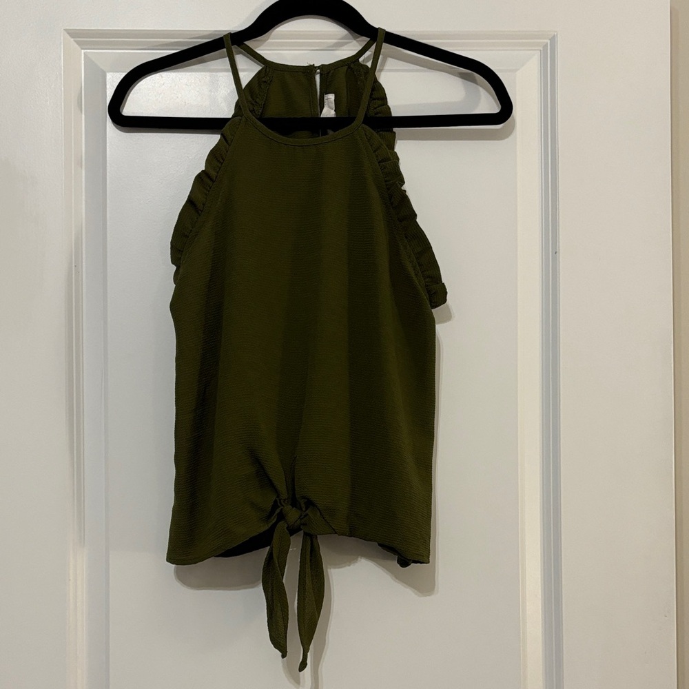 Olive Green Halter Tie-Front Top
